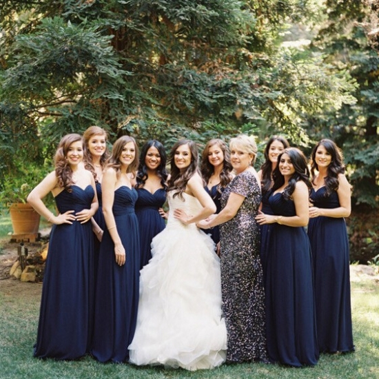 Elegant Floor Length Bridesmaid Dress - Navy Blue Chiffon Sweetheart - Click Image to Close