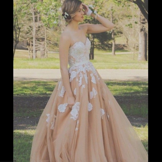 Mild Floor Length Prom Dress - Champagne Princess Sweetheart with Appliques - Click Image to Close