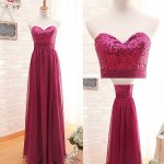Fashion Sweetheart Sequins A-line Long Fuchsia Bridesmaid Dress