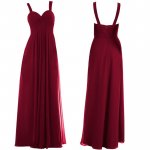 Simple Straps Ruffles A-line Long Burgundy Bridesmaid Dress for Party