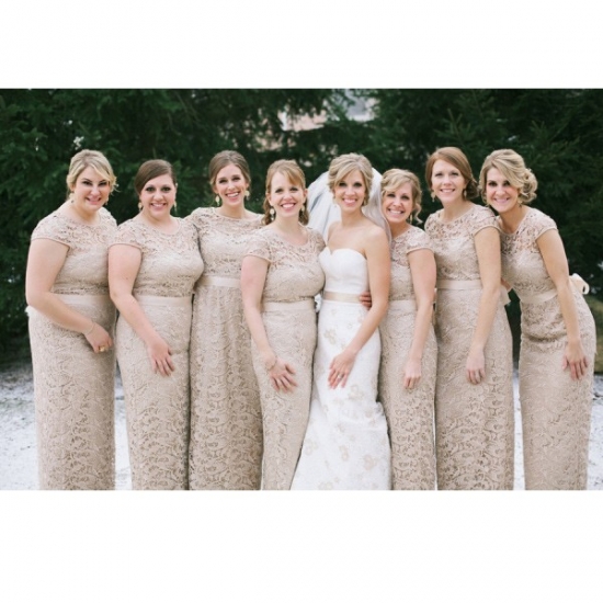 New Arrival Champagne Lace Bridesmaid Dress Plus Size with Sash - Click Image to Close