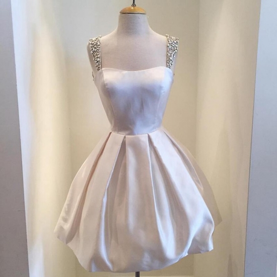 Vintage Square Short Ivory Homecoming Dresses with Beaded - Click Image to Close