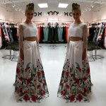 Sexy 2 Piece Long Sleeves Floral Prom Dress Top with Beaded