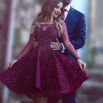 Honorable Long Sleeves Bateau Neck Knee-Length Grape Homecoming Dress with Beading