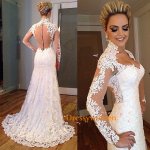 Sheath Elegant Style Hall Neck See through Back Lace Bridal Gown / Sexy Wedding Dresses CHWD-30231 with Appliques