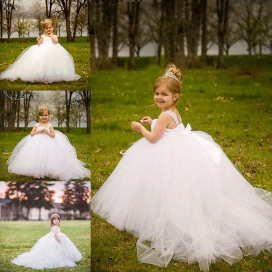 Hot Selling Ball Gown Flower Girl Dress - Square Neck Sweep Train with Bow - Click Image to Close