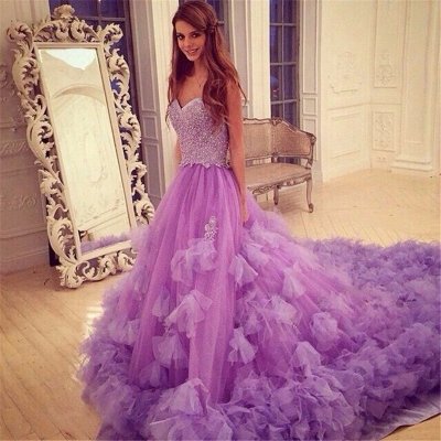 Luxurious Purple Long Prom Dress - A-Line Sweetheart Sleeveless Beading Flowers