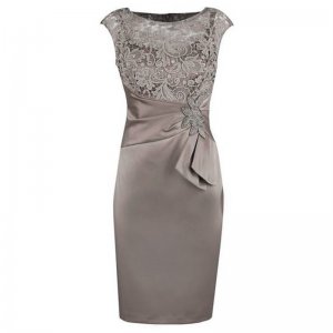 Sheath Grey Bateau Cap Sleeves Mother of The Bride Dress with Lace Appliques