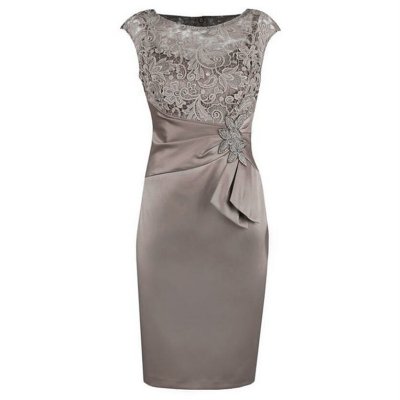 Sheath Grey Bateau Cap Sleeves Mother of The Bride Dress with Lace Appliques