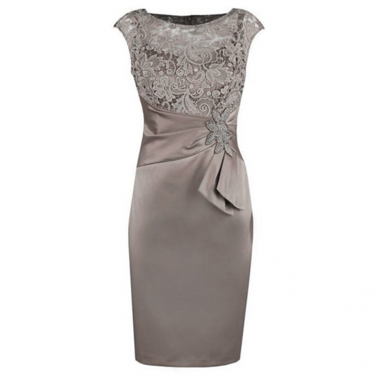 Sheath Grey Bateau Cap Sleeves Mother of The Bride Dress with Lace Appliques - Click Image to Close