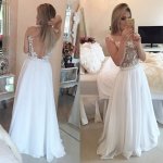 A-line White Prom Dress - Scoop Backless Sweep Train with Beading Appliques