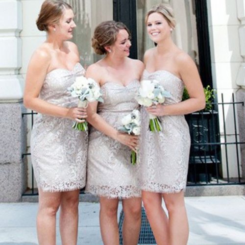 Sheath Sweetheart Short Grey Lace Bridesmaid Dress