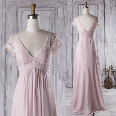 A-Line V-Neck Cap Sleeves Lavender Chiffon Mother of the Bride Dress with Lace