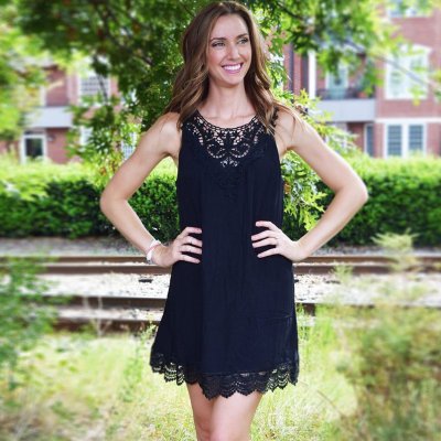 A-Line Jewel Polyester Little Black Dress with Lace