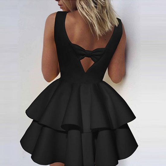 Ball Gown Scoop Tiered Little Black Dress with Bowknot - Click Image to Close