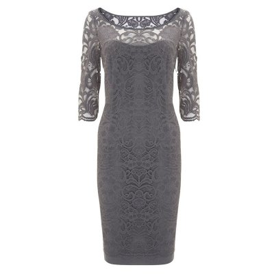 Sheath Bateau Half Sleeves Grey Lace Mother of The Bride Dress