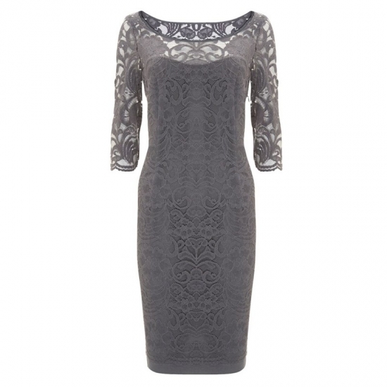 Sheath Bateau Half Sleeves Grey Lace Mother of The Bride Dress - Click Image to Close