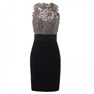 A-Line Jewel Sleeveless Short Black Mother of The Bride Dress with Lace