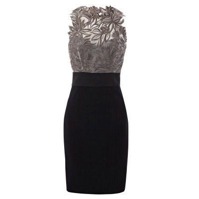 A-Line Jewel Sleeveless Short Black Mother of The Bride Dress with Lace