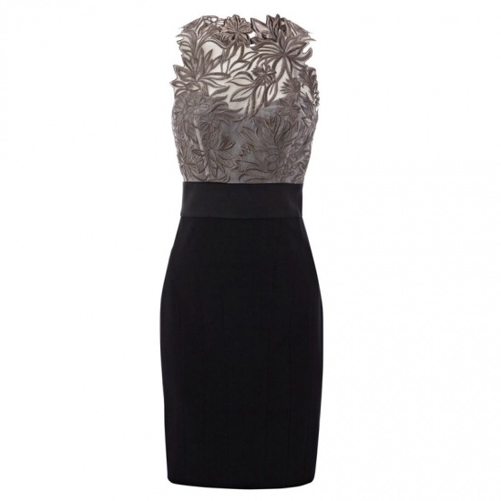 A-Line Jewel Sleeveless Short Black Mother of The Bride Dress with Lace - Click Image to Close