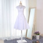 A-Line Bateau Cap Sleeves Knee-Length White Bridesmaid Dress with Appliques