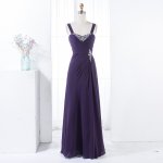 A-Line Straps Floor-Length Grape Chiffon Bridesmaid Dress with Beading