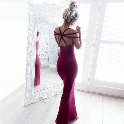 Mermaid Scoop Sleeveless Floor-Length Burgundy Prom Dress