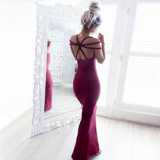 Mermaid Scoop Sleeveless Floor-Length Burgundy Prom Dress - Click Image to Close
