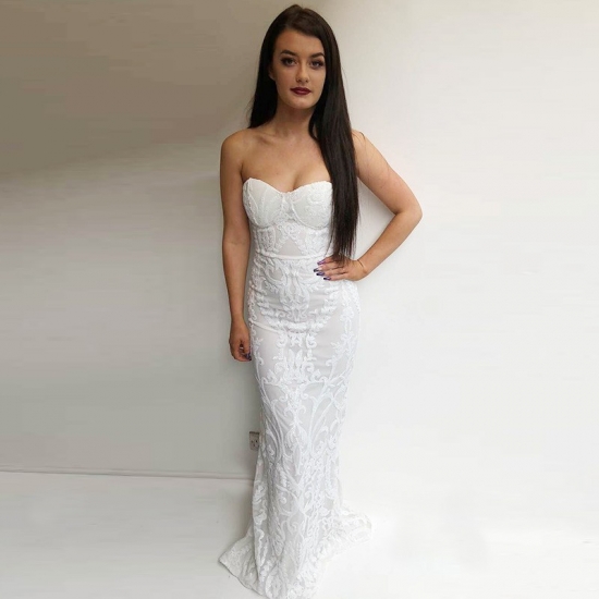 Mermaid Sweetheart Sweep Train White Lace Prom Dress with Appliques - Click Image to Close