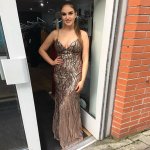 Mermaid Spaghetti Straps Floor-Length Champagne Prom Dress with Sequins