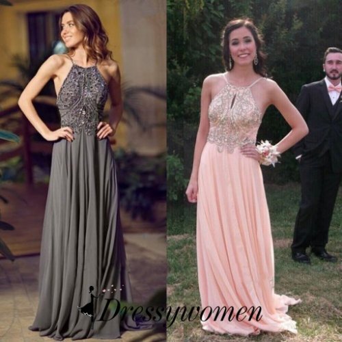 Stunning Backless Long Beading Chiffon Prom Dress / Evening Gown