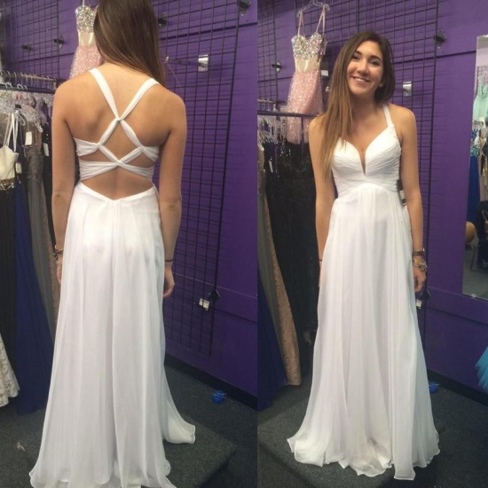 Luxurious A-Line Floor Length Chiffon Sweetheart White Prom Dress With Ruched - Click Image to Close