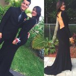 Hot-Selling Sweep Train Mermaid Chiffon Backless Prom Dress with Long Sleeves