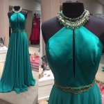 Elegant Prom Dress -Turquoise A-Line Halter Sleeveless with Rhinstone
