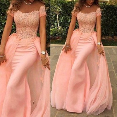Magnetic Prom Dress -Pink Mermaid Off-the-Shoulder Sleeveless with Appliques