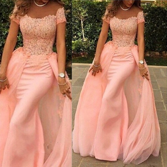 Magnetic Prom Dress -Pink Mermaid Off-the-Shoulder Sleeveless with Appliques - Click Image to Close