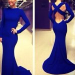 Sexy Long Prom Dress - Royal Blue Mermaid Criss Cross with Long Sleeve