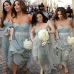 Fashion Sweetheart Ruffles Tulle Grey Long Bridesmaid Dress With Rhinestones Belt