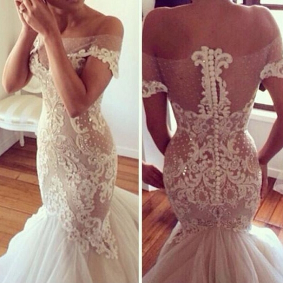 Hot-Selling Vintage Off the Shoulder Bridal Gown Wedding Dress with Appliques - Click Image to Close