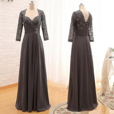 Elegant Grey Sweetheart Floor Length Long Sleeves Mother of the Bride Dresses with Lace