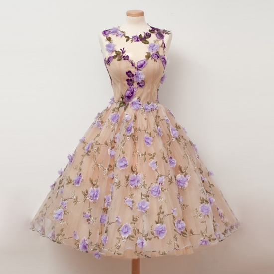 Gorgeous Jewel Tea Length Homecoming Dresses with Handmade Flowers - Click Image to Close