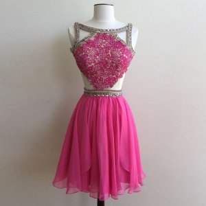 Modern Short Bateau Fuchsia Homecoming Dresses with Beading Ruffles