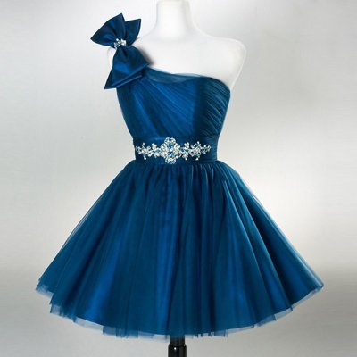 Short One Shoulder Dark Blue Homecoming Dresses with Bowknots Rhinestones