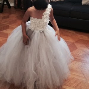 One Shoulder Light Grey Flower Girl Dress with Flowers