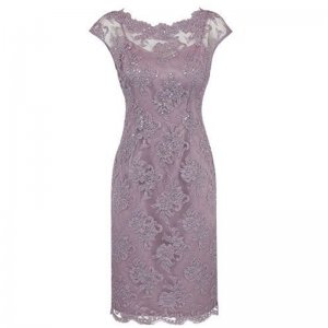 Sheath Bateau Cap Sleeves Knee-Length Grey Lace Mother of The Bride Dress with Beading