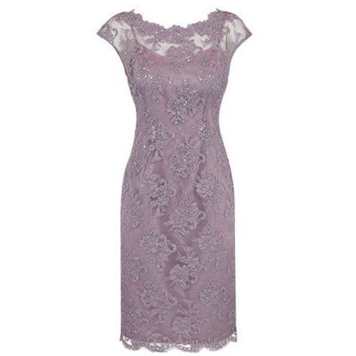 Sheath Bateau Cap Sleeves Knee-Length Grey Lace Mother of The Bride Dress with Beading