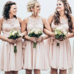 Short Bridesmaid Dress - Pearl Pink A-line Jewel with Sash Lace