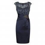 Sheath Bateau Cap Sleeves Navy Blue Mother of The Bride Dress with Lace Appliques