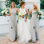 A-Line V-Neck Long Light Grey Chiffon Bridesmaid Dress