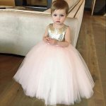 Ball Gown Bateau Pink Tulle Flower Girl Dress with Bowknot Sequins